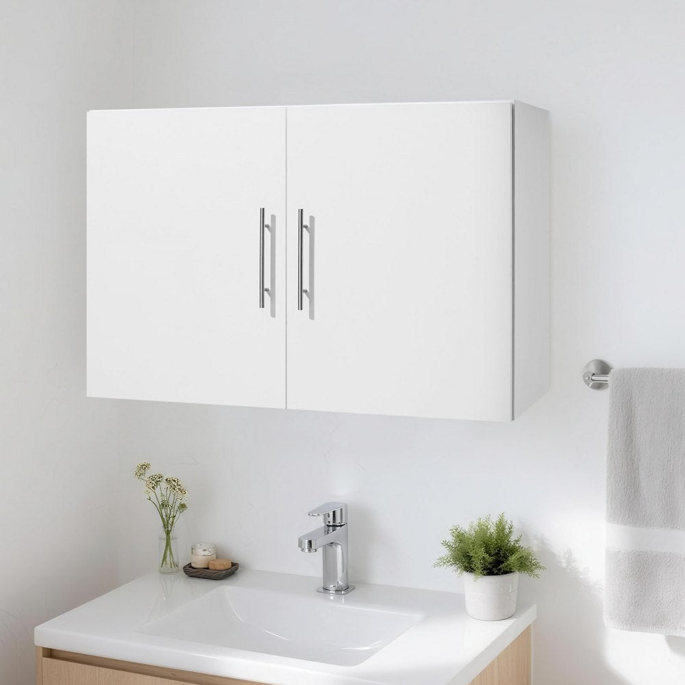 VEVOR Laundry Room Wall Cabinet, 2-Tier Wall Mounted Hanging Cabinet with Adjustable Shelf, 36 in Cupboard Storage with 2 Doors, for Kitchen, Bathroom, Laundry, 16 x 36 x 24 in (D x W x H), White