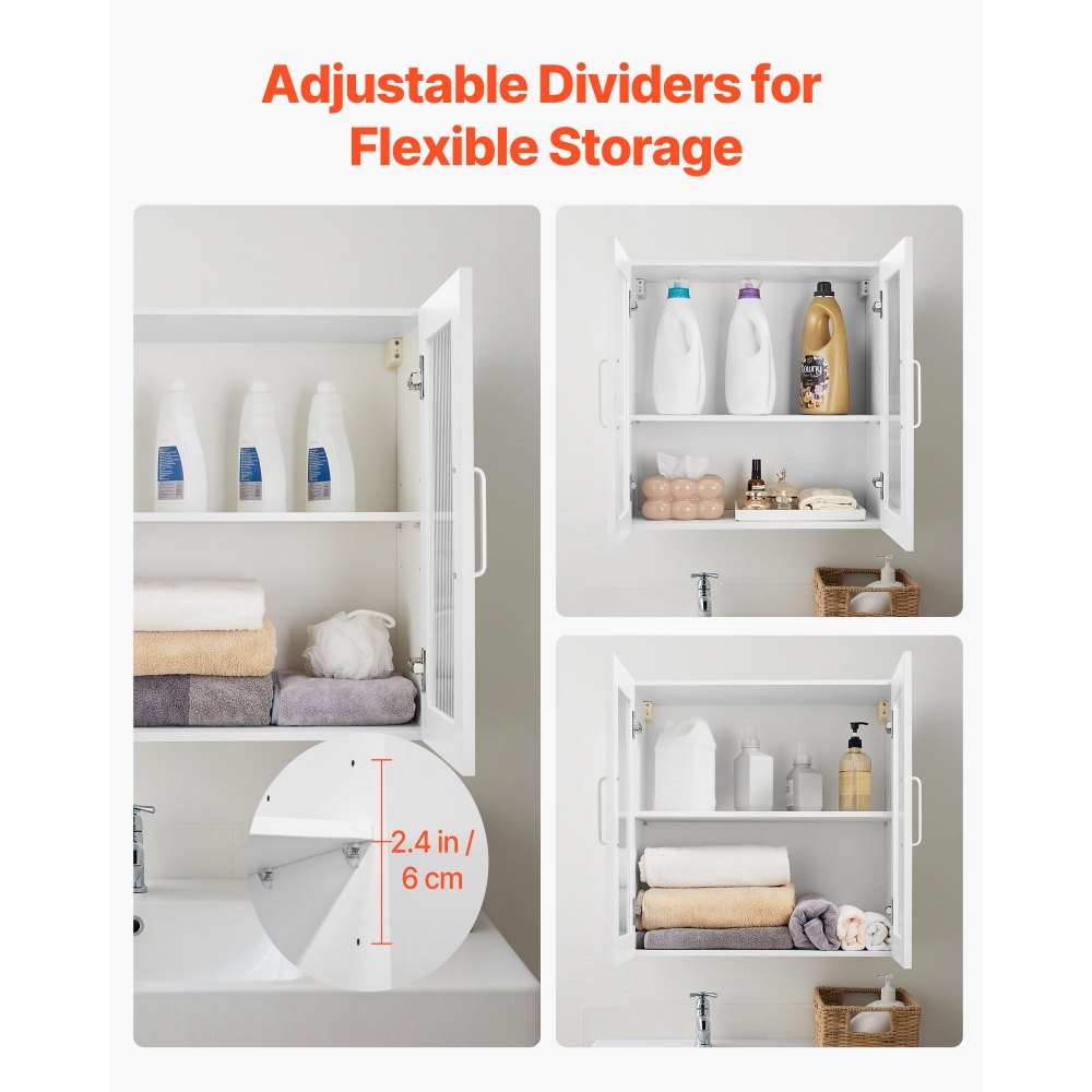 VEVOR Laundry Room Wall Cabinet, 2-Tier Wall Mounted Cabinet with Adjustable Shelf, Cupboard Storage with 4 Doors, for Kitchen, Bathroom, Laundry, Set of 2, Each 12 x 24 x 24 in (D x W x H), White