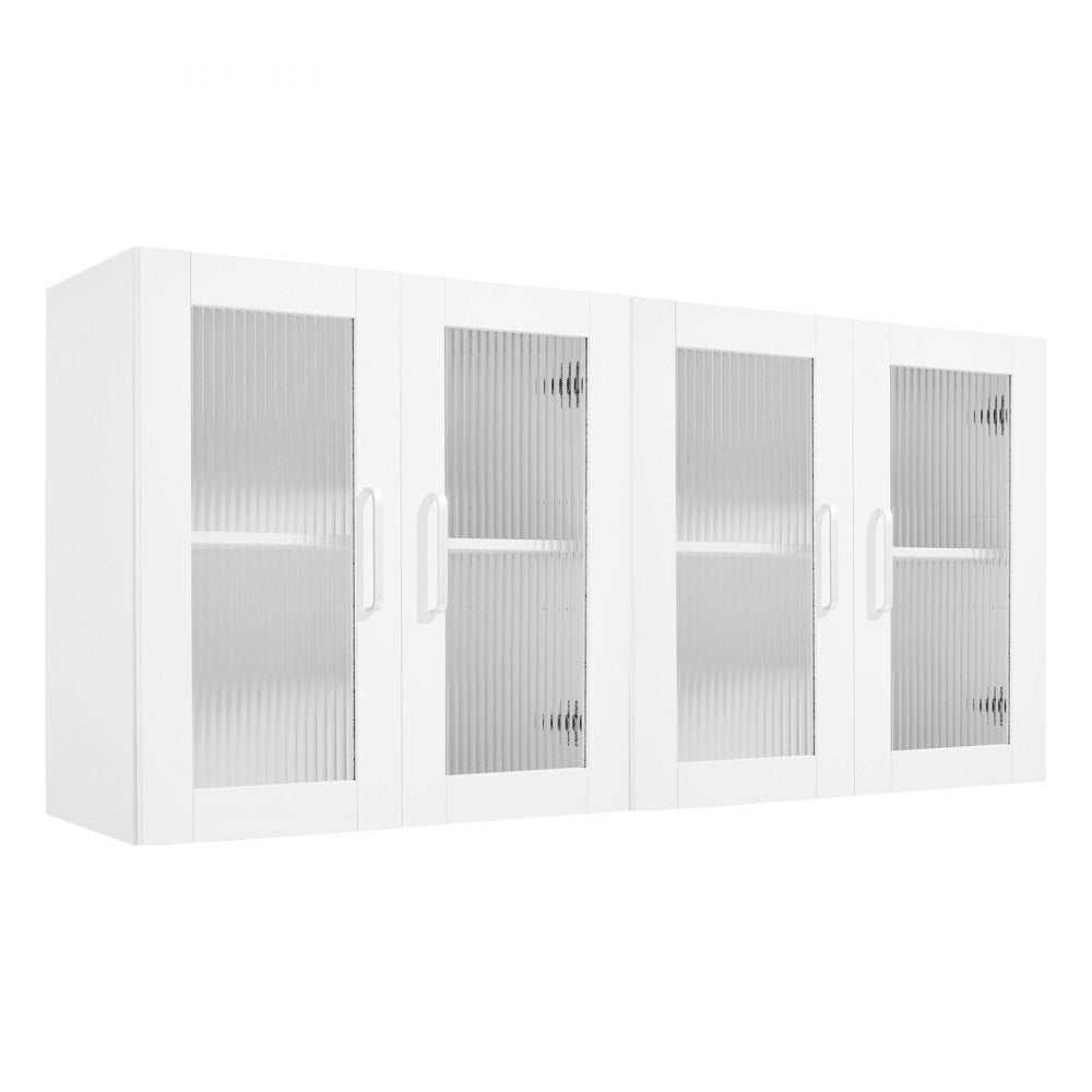 VEVOR Laundry Room Wall Cabinet, 2-Tier Wall Mounted Cabinet with Adjustable Shelf, Cupboard Storage with 4 Doors, for Kitchen, Bathroom, Laundry, Set of 2, Each 12 x 24 x 24 in (D x W x H), White
