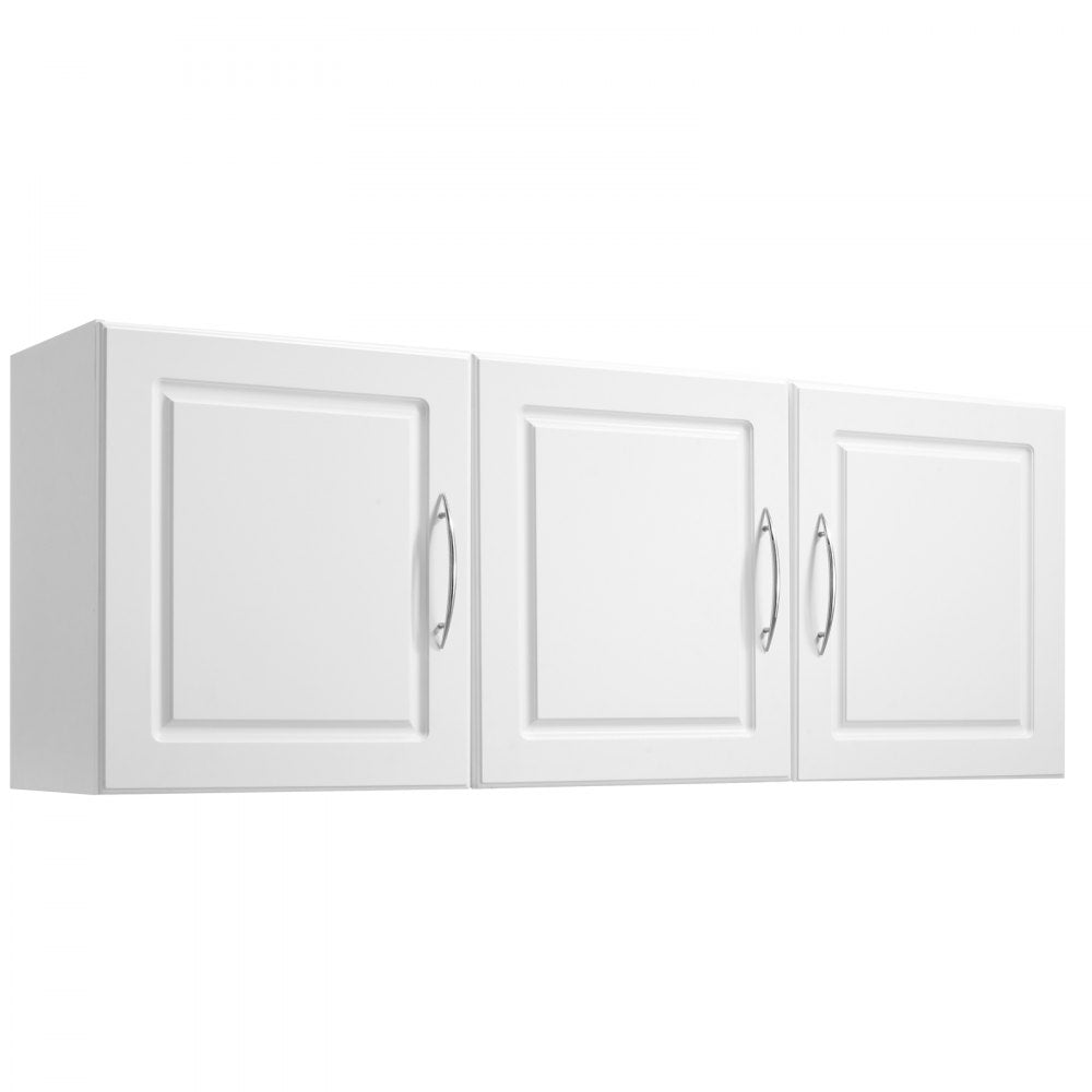 VEVOR Laundry Room Wall Cabinet, 2-Tier Wall Mounted Hanging Cabinet with Adjustable Shelf, Cupboard Storage with 3 Doors, for Kitchen, Bathroom, Laundry, 12.44 x 54 x 20.31 in (D x W x H), White