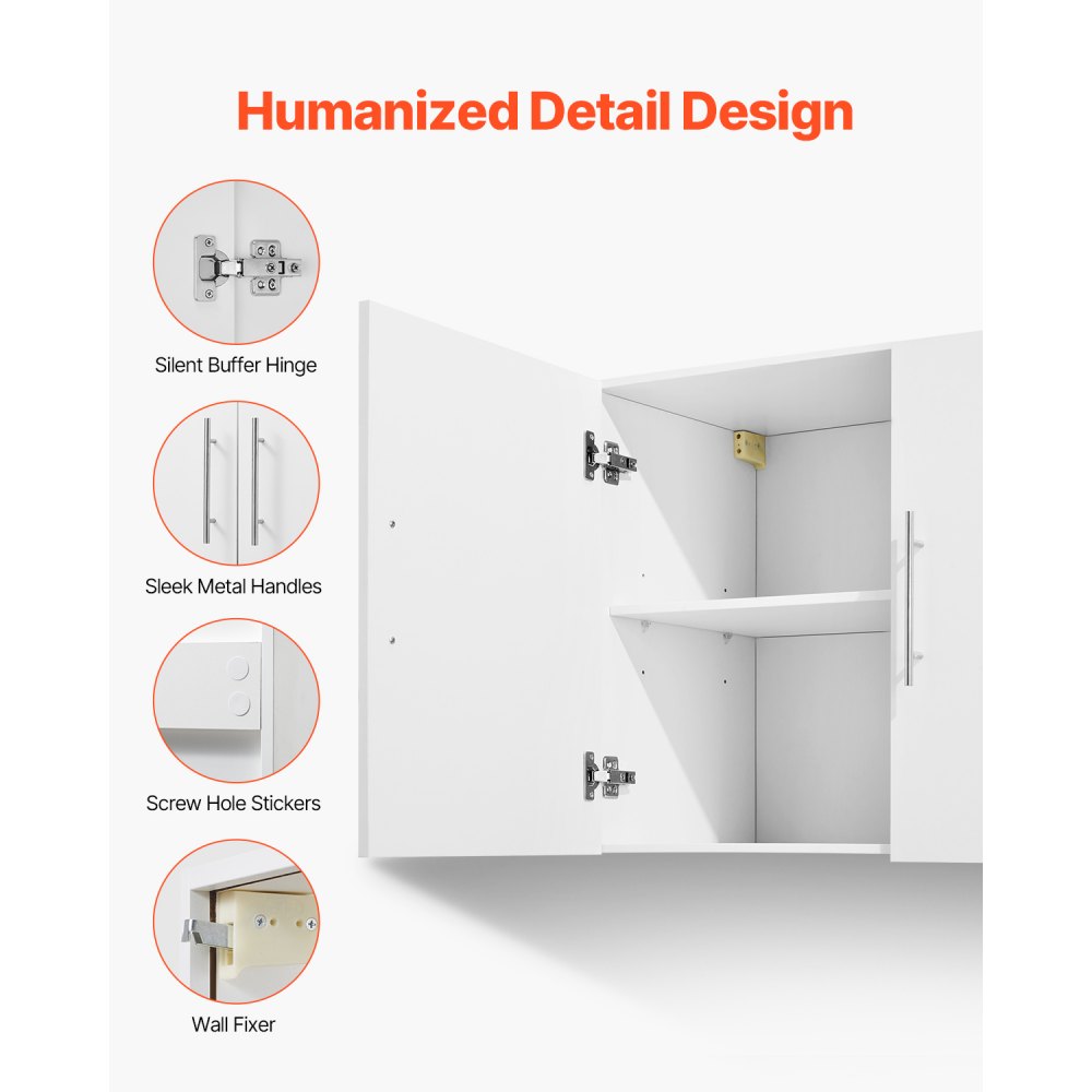 VEVOR Laundry Room Wall Cabinet, 2-Tier Wall Mounted Hanging Cabinet with 2 Doors, Cupboard Organizer with Adjustable Shelf, for Bathroom, Kitchen, Garage, Laundry, 16 x 36 x 24 in (D x W x H), White