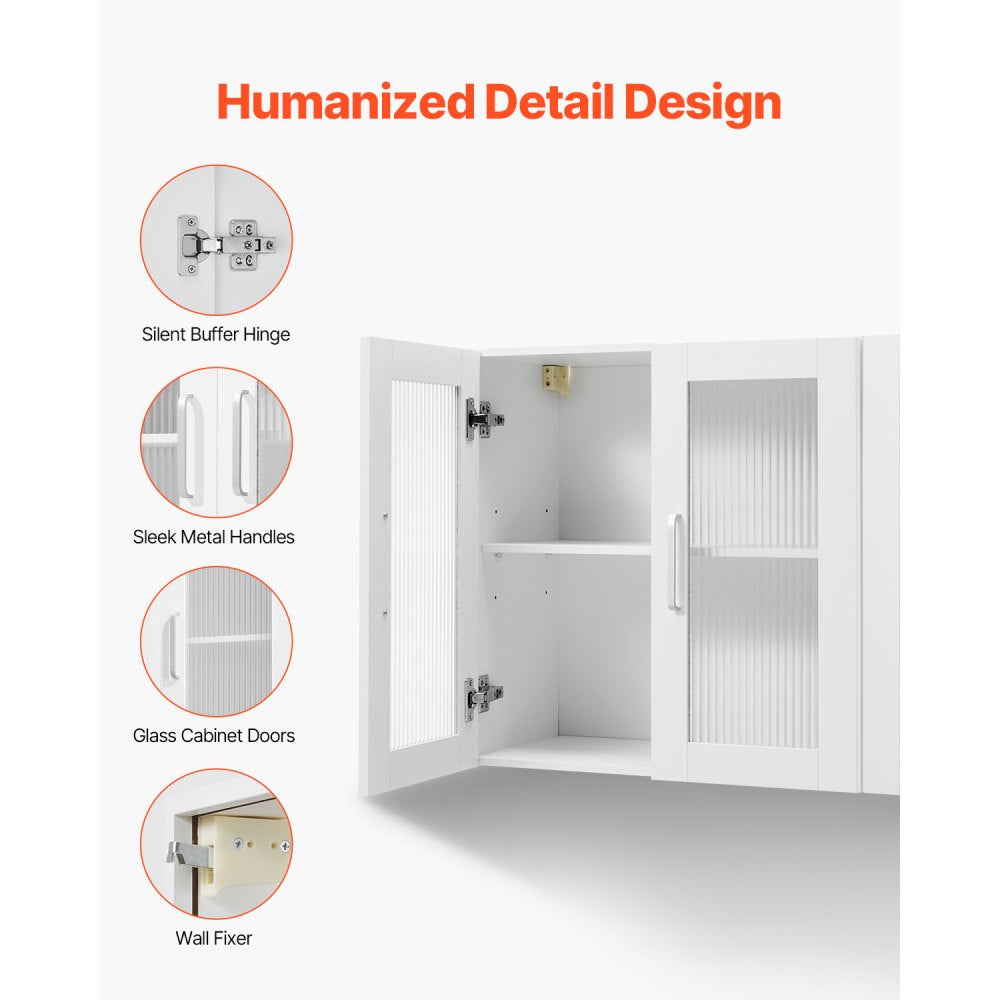 VEVOR Laundry Room Wall Cabinet, 2-Tier Wall Mounted Cabinet with 4 Doors, Cupboard Organizer with Adjustable Shelf, for Kitchen, Garage, Laundry, Set of 2, Each 12 x 24 x 24 in (D x W x H), White