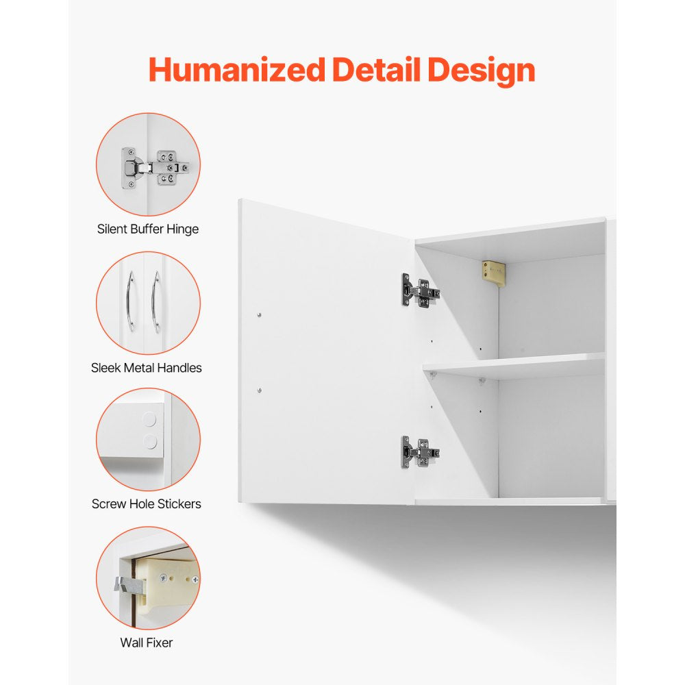 VEVOR Laundry Room Wall Cabinet, 2-Tier Wall Mounted Hanging Cabinet with 3 Doors, Cupboard Organizer with Adjustable Shelf, for Kitchen, Garage, Laundry, 12.44 x 54 x 20.31 in (D x W x H), White