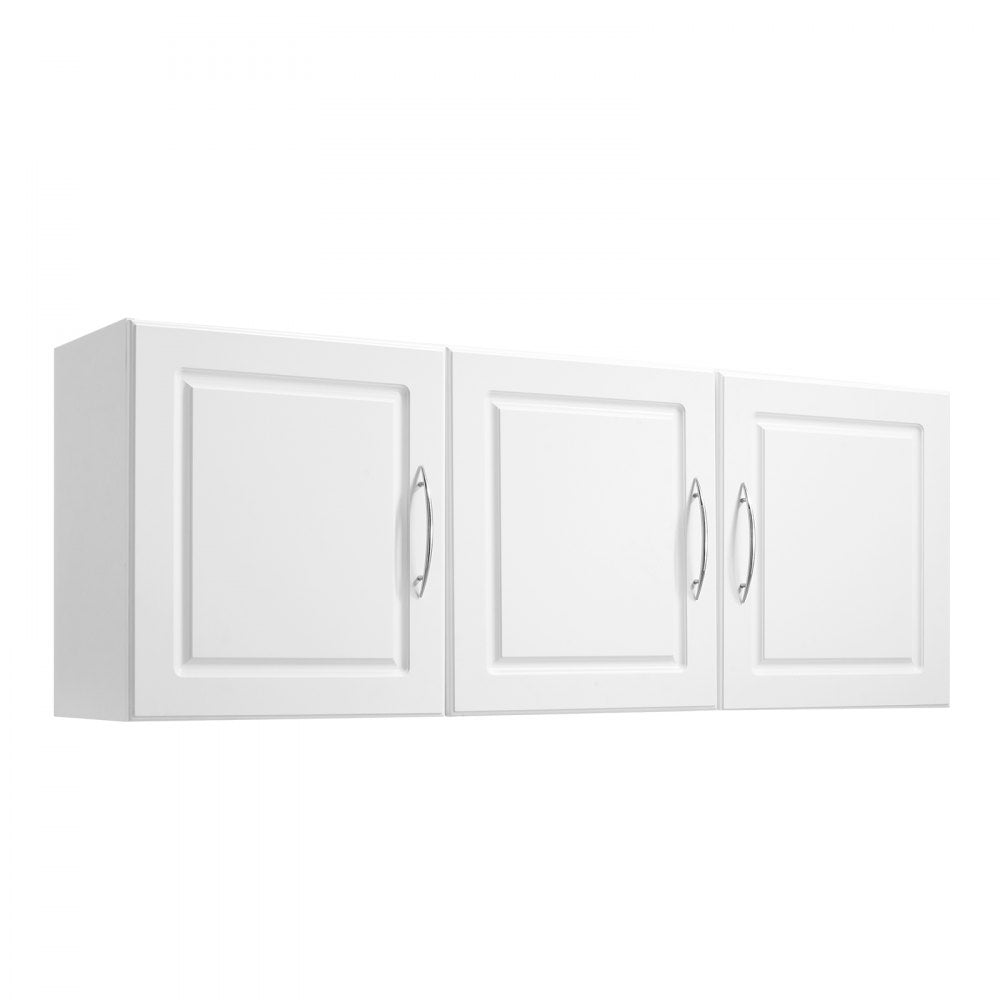 VEVOR Laundry Room Wall Cabinet, 2-Tier Wall Mounted Hanging Cabinet with 3 Doors, Cupboard Organizer with Adjustable Shelf, for Kitchen, Garage, Laundry, 12.44 x 54 x 20.31 in (D x W x H), White