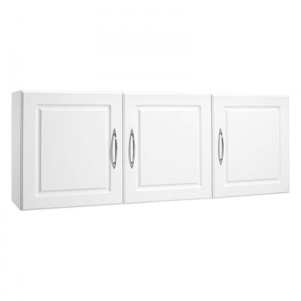 VEVOR Laundry Room Wall Cabinet, 2-Tier Wall Mounted Hanging Cabinet with 3 Doors, Cupboard Organizer with Adjustable Shelf, for Kitchen, Garage, Laundry, 12.44 x 54 x 20.31 in (D x W x H), White