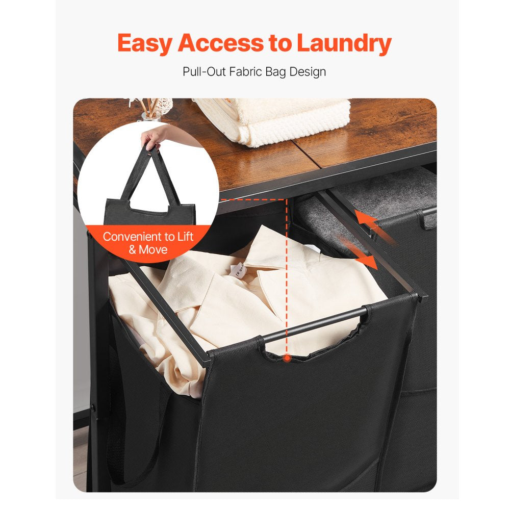 VEVOR 4 Section Laundry Sorter, Large Laundry Hamper with Metal Frame and Wooden Tabletop, Freestanding Storage Organizer Baskets with Pull-Out 600D Oxford Cloth Bags for Dirty Clothes, Bathroom
