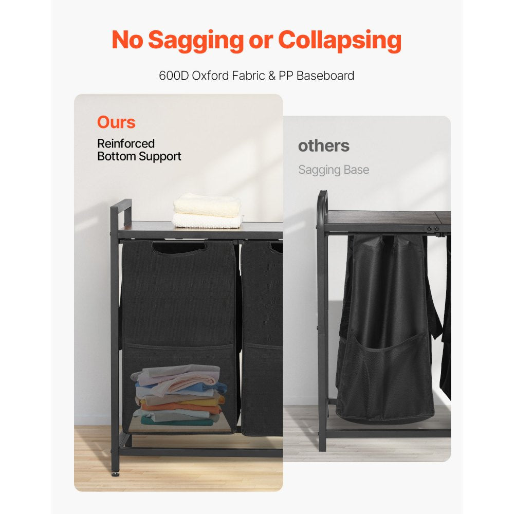 VEVOR 4 Section Laundry Sorter, Large Laundry Hamper with Metal Frame and Wooden Tabletop, Freestanding Storage Organizer Baskets with Pull-Out 600D Oxford Cloth Bags for Dirty Clothes, Bathroom