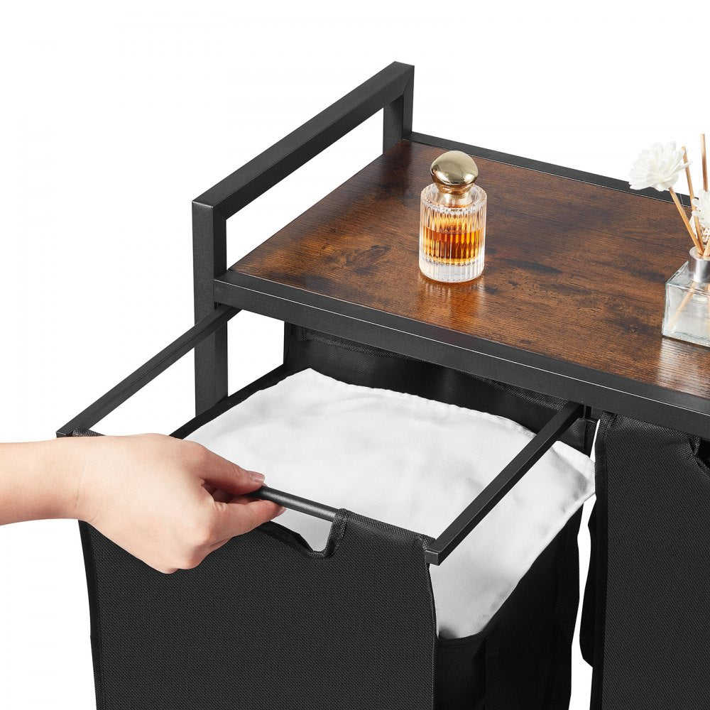 VEVOR 4 Section Laundry Sorter, Large Laundry Hamper with Metal Frame and Wooden Tabletop, Freestanding Storage Organizer Baskets with Pull-Out 600D Oxford Cloth Bags for Dirty Clothes, Bathroom