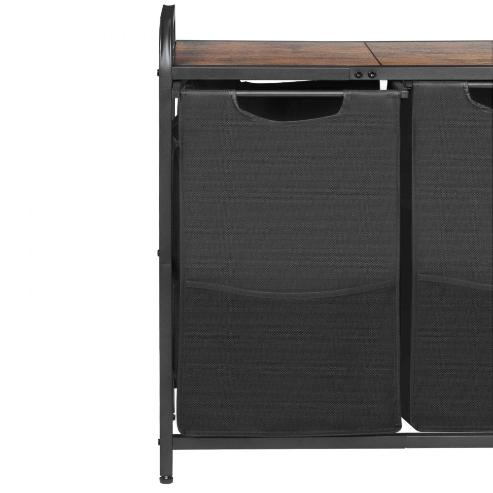 VEVOR 2 Section Laundry Sorter, Large Laundry Hamper with Metal Frame and Wooden Tabletop, Freestanding Storage Organizer Baskets with Pull-Out 600D Oxford Cloth Bags for Dirty Clothes, Bathroom