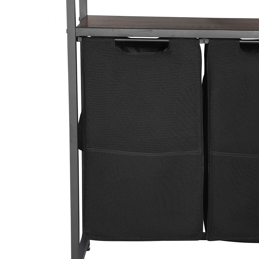 VEVOR 4 Tiers Laundry Sorter, Tall Laundry Hamper with Shelves and Hooks, 2 Section Freestanding Basket Organizer Storage with 600D Oxford Cloth Bags and Ladder Shelves for Dirty Clothes, Bathroom