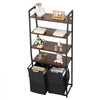 VEVOR 4 Tiers Laundry Sorter, Tall Laundry Hamper with Shelves and Hooks, 2 Section Freestanding Basket Organizer Storage with 600D Oxford Cloth Bags and Ladder Shelves for Dirty Clothes, Bathroom