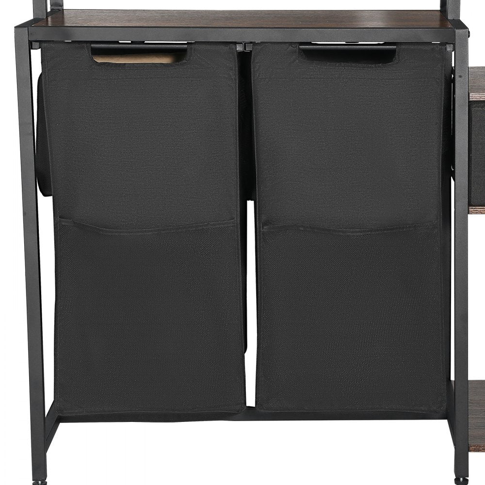 VEVOR 3 Tiers Laundry Sorter with Rack, Tall Laundry Hamper with Shelves and Drawers, 2 Section Freestanding Hanging Rack Storage with 600D Oxford Cloth Bags and Ladder Shelves for Dirty Clothes