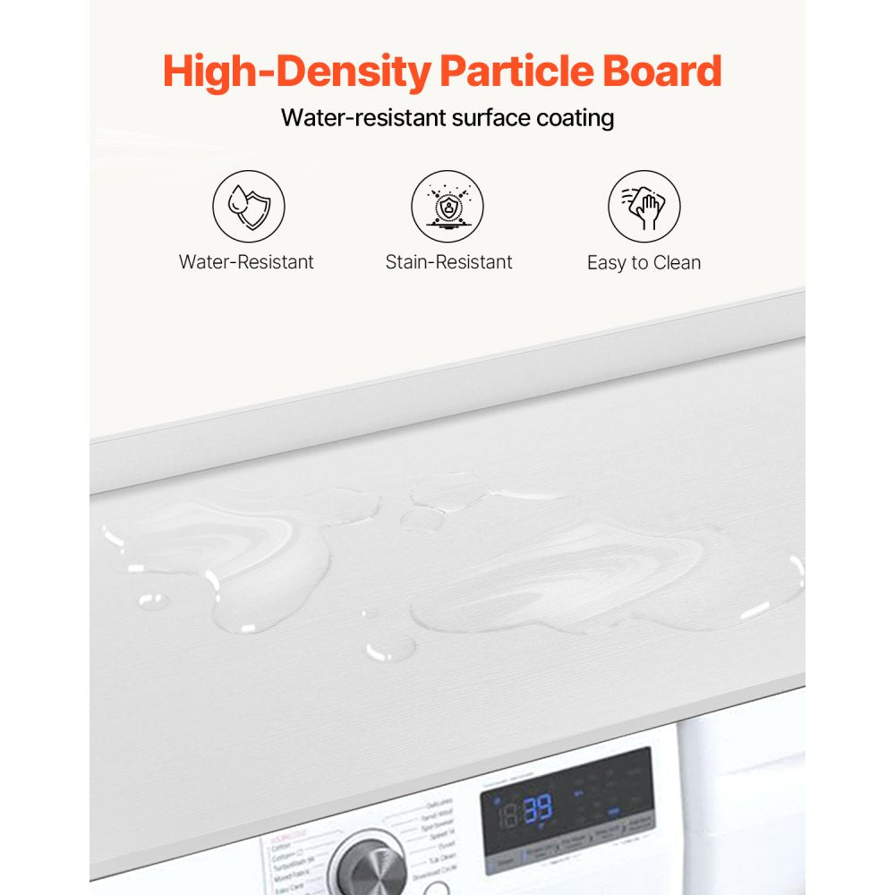 VEVOR Washer Dryer Countertop, 54" x 27" Wooden Washer and Dryer Countertop, Water-Resistant Laundry Machine Topper Cover with Anti-Slip Pads, for Laundry Room Organization and Storage, White