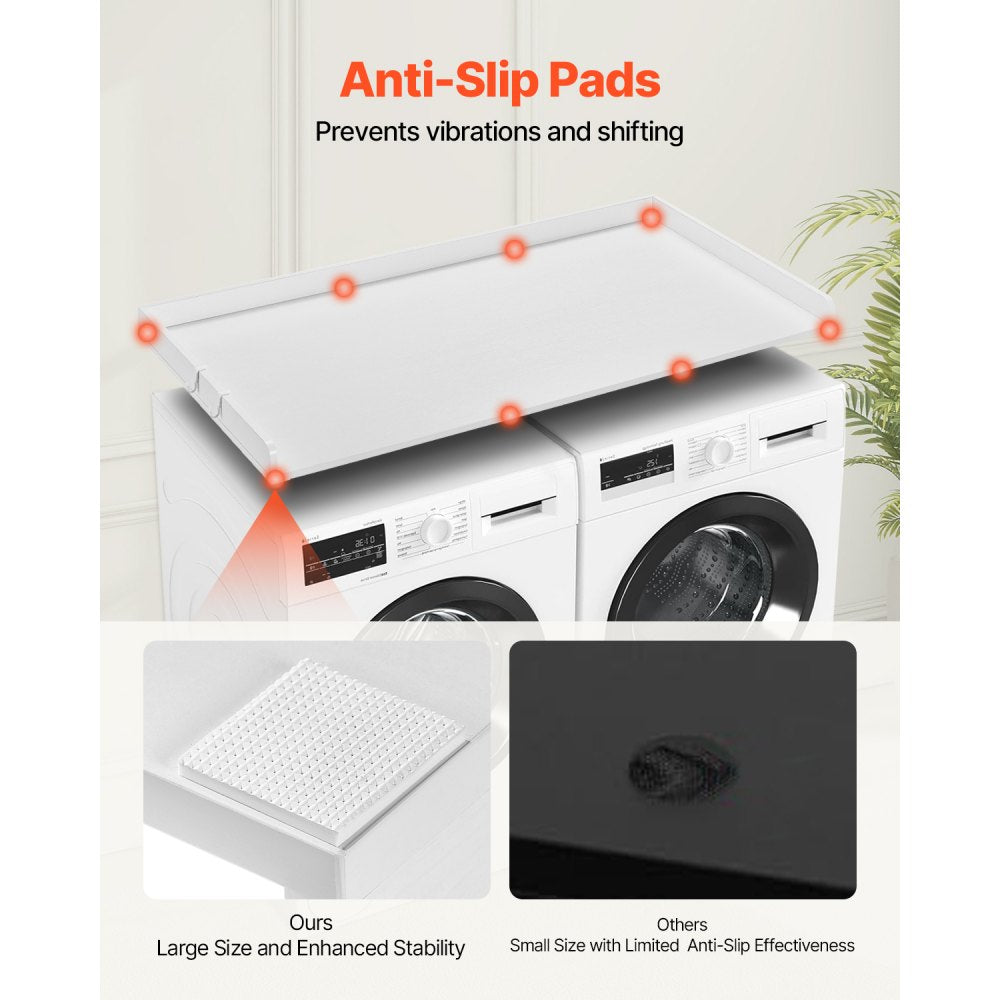 VEVOR Washer Dryer Countertop, 54" x 27" Wooden Washer and Dryer Countertop, Water-Resistant Laundry Machine Topper Cover with Anti-Slip Pads, for Laundry Room Organization and Storage, White