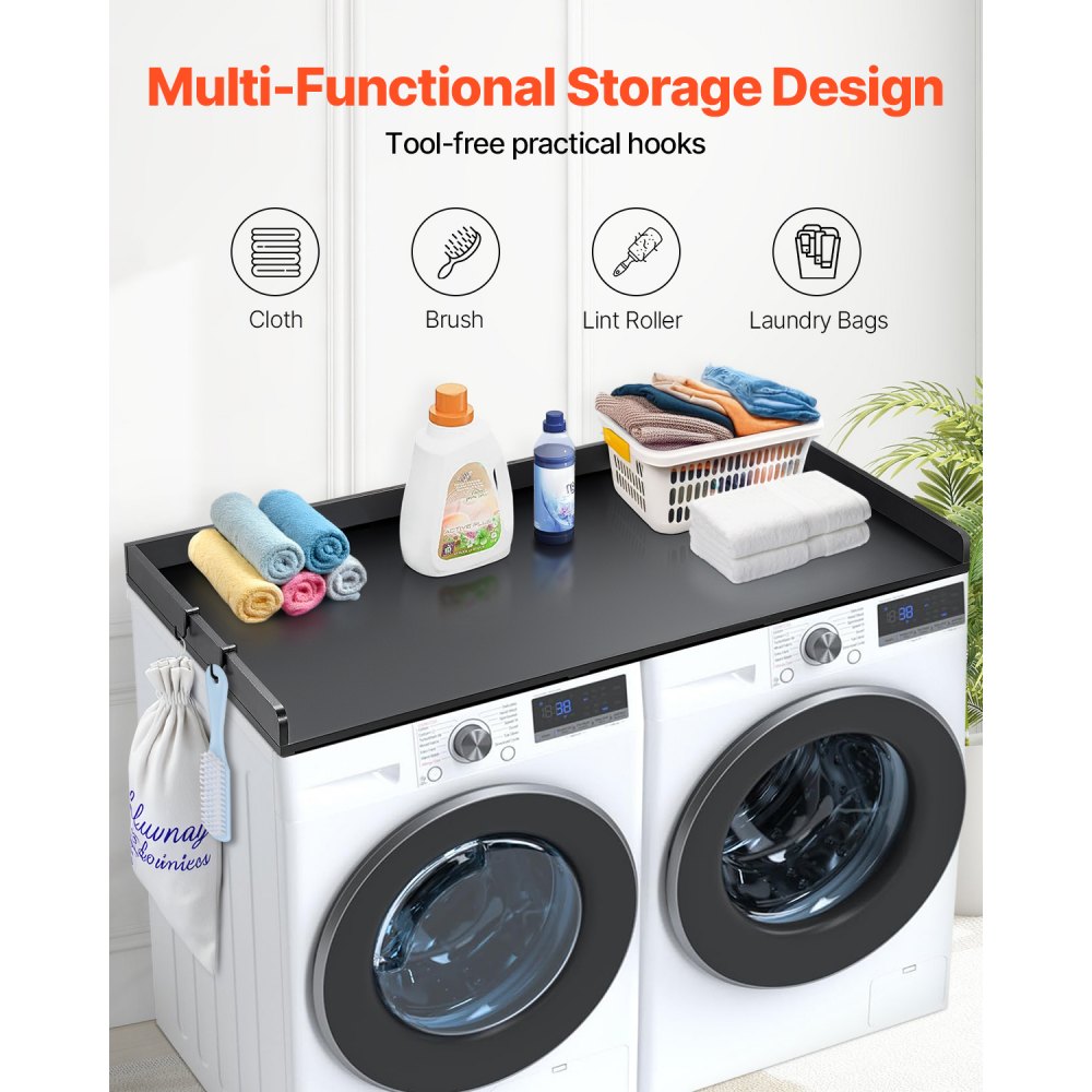 VEVOR Washer Dryer Countertop, 54" x 27" Wooden Washer and Dryer Countertop, Water-Resistant Laundry Machine Topper Cover with Anti-Slip Pads, for Laundry Room Organization and Storage, Black