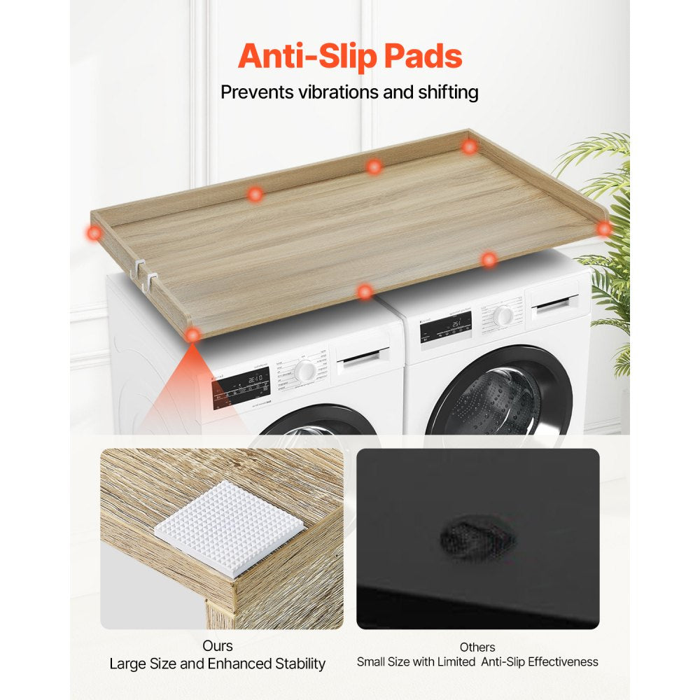 VEVOR Washer Dryer Countertop, 54" x 27" Wooden Washer and Dryer Countertop, Water-Resistant Laundry Machine Topper Cover with Anti-Slip Pads, for Laundry Room Organization and Storage, Oak