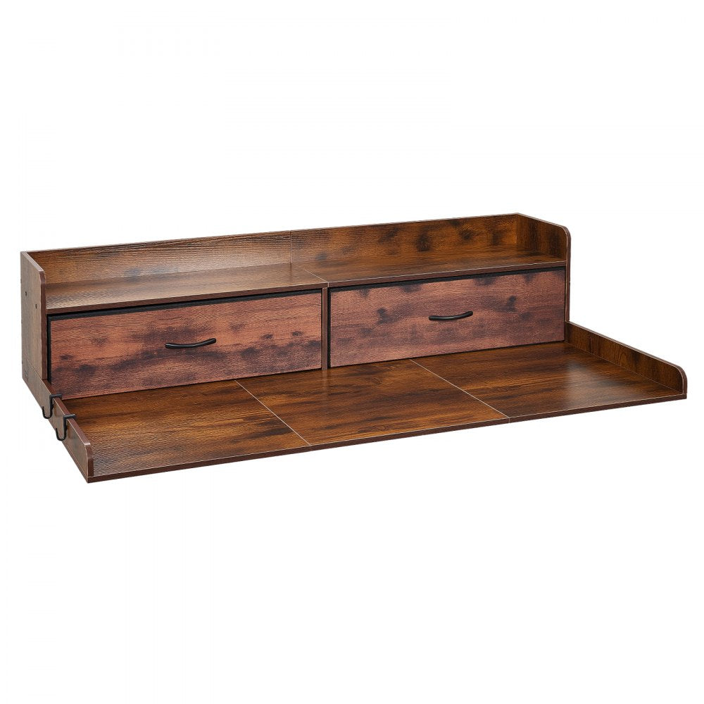 VEVOR Washer Dryer Countertop with Shelf, 54 x 27.5 in Wooden Washer and Dryer Topper with 2 Drawers & 2 Hooks, Laundry Machine Topper for Laundry Closet Pantry Counter Organization and Storage, Brown