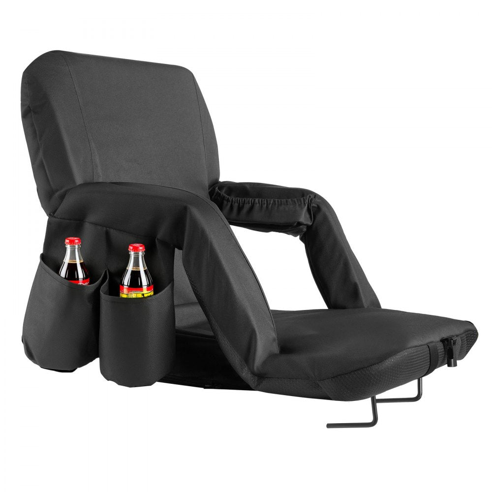 VEVOR Stadium Seat, 6 Adjustable Angle Wide Bleacher Chair, 2.9'' Cushion Padded Stadium Seat with Armrest and Back Support, Stadiums Chair with Hook Cupholder for Picnics, Beach Sports, and Gaming