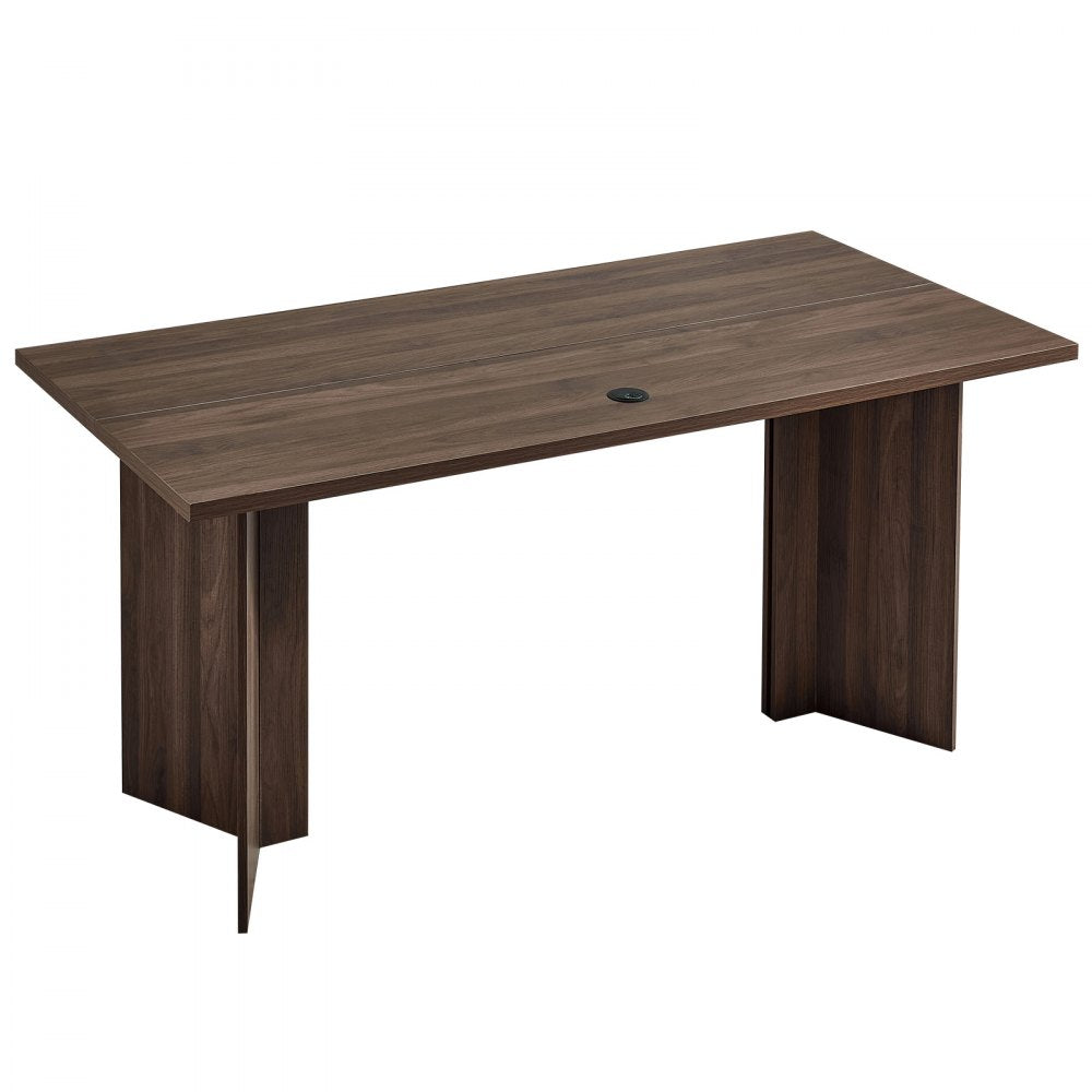 VEVOR 63 in Executive Desk, Large Modern Rectangle Office Table, Heavy Duty Wooden Executive Table with Cable Connection Hole, 250 LBS Load Capacity, Easy Assembly, for Work Study Writing, Walnut