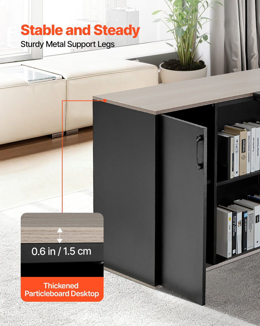 VEVOR L-Shaped Executive Desk - sturdy construction and desktop thickness (graphic)