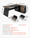 VEVOR L-Shaped executive desk - dimensions and key specs graphic