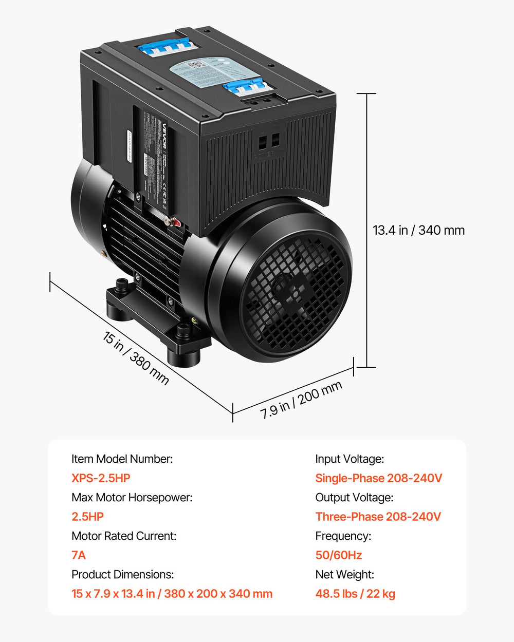 Dimensions and key specs overview (XPS-2.5HP)