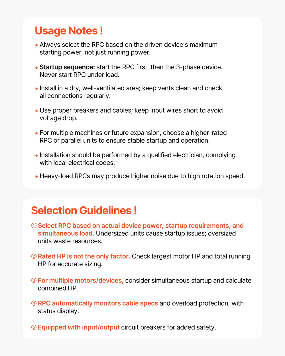 Usage notes and selection guidelines