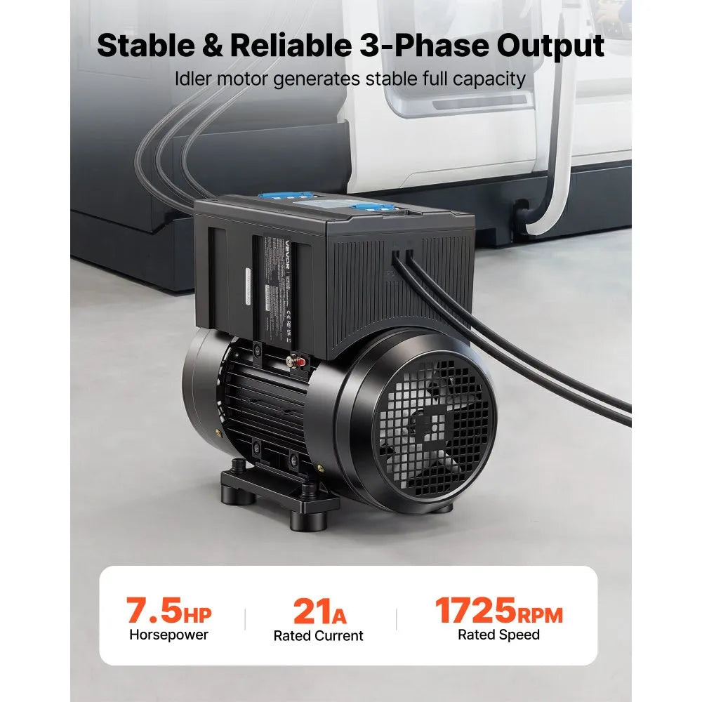 VEVOR Single Phase to 3-Phase Rotary Converter, 7.5HP 21A 208-240V Input/Output Rotary Phase Converter - Expandable to Higher Horsepower for Heavy-Load Equipment