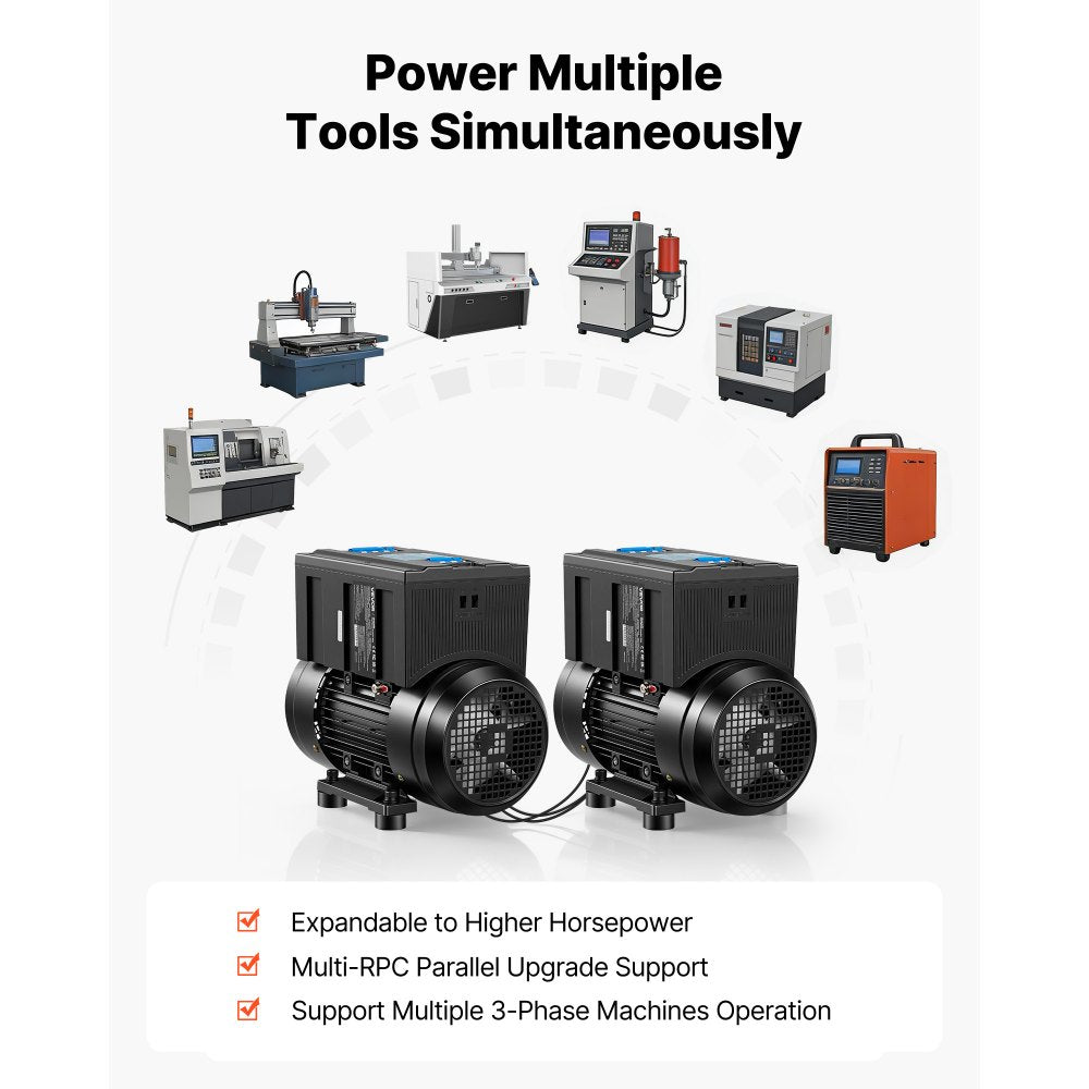 VEVOR Single Phase to 3-Phase Rotary Converter, 7.5HP 21A 208-240V Input/Output Rotary Phase Converter - Expandable to Higher Horsepower for Heavy-Load Equipment