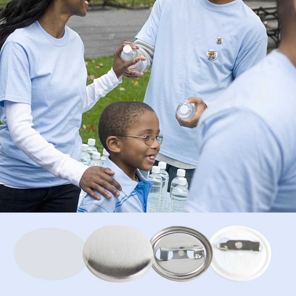 VEVOR 500 Sets 1 inch 25mm Pin Back Button Parts, DIY Round Button Badge Parts, Set Includes Metal Top, Plastic/Metal Button, Clear Film, and Blank Paper For Gifts Presents, Machine NOT Included