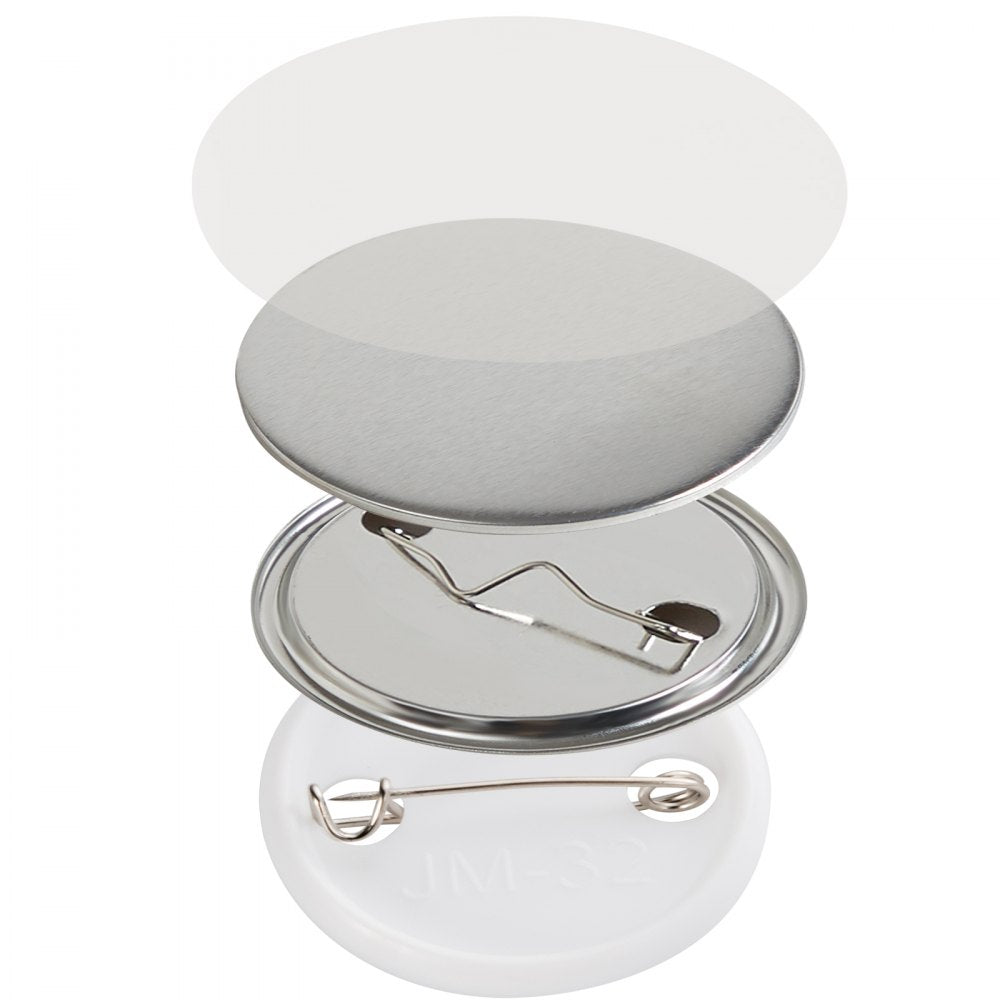 VEVOR 500 Sets 1.25 inch 32mm Pin Back Button Parts, DIY Round Button Badge Parts, Set Includes Metal Top, Plastic/Metal Button, Clear Film, and Blank Paper For Gifts Presents, Machine NOT Included
