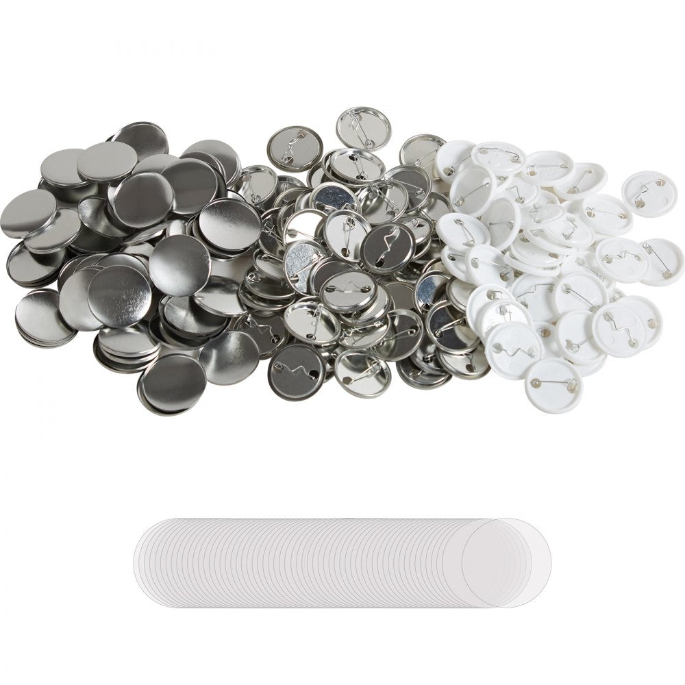 VEVOR 500 Sets 1.25 inch 32mm Pin Back Button Parts, DIY Round Button Badge Parts, Set Includes Metal Top, Plastic/Metal Button, Clear Film, and Blank Paper For Gifts Presents, Machine NOT Included