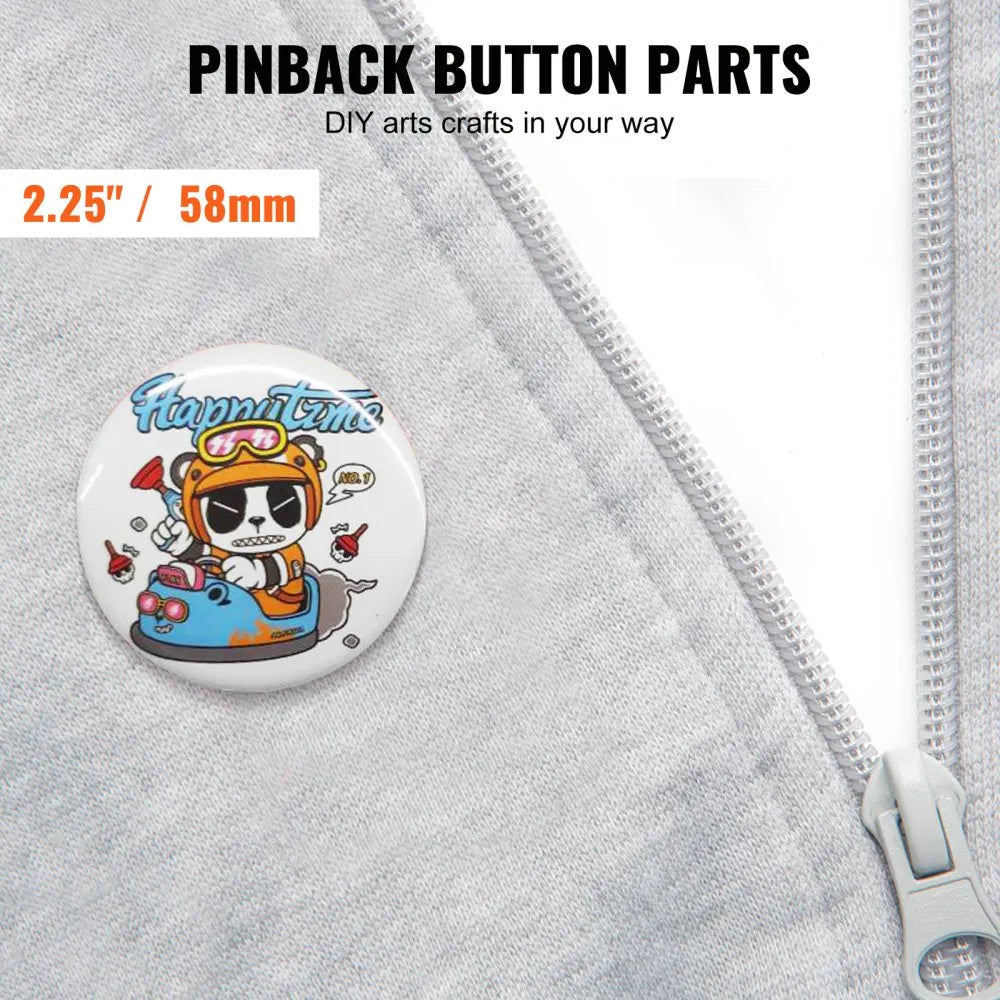 VEVOR 500 Sets 2.25 inch 58mm Pin Back Button Parts, DIY Round Button Badge Parts, Set Includes Metal Top, Plastic/Metal Button, Clear Film, and Blank Paper For Gifts Presents, Machine NOT Included