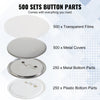 VEVOR 500 Sets 2.25 inch 58mm Pin Back Button Parts, DIY Round Button Badge Parts, Set Includes Metal Top, Plastic/Metal Button, Clear Film, and Blank Paper For Gifts Presents, Machine NOT Included