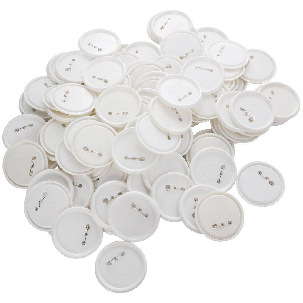 VEVOR 200 Sets 3 inch 75mm Pin Back Button Parts, DIY Round Button Badge Parts, Set Includes Metal Top, Plastic/Metal Button, Clear Film, and Blank Paper For Gifts Presents, Machine NOT Included