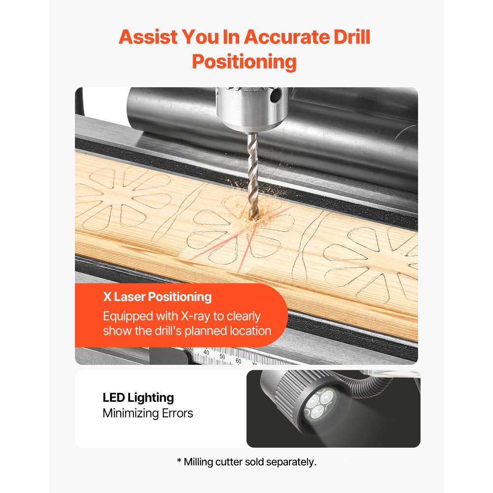VEVOR 15.875-Inch Mill Drill Machine, 2 HP, Benchtop Milling Drill Press, 150-2560 RPM Adjustable Speed, with Rotating Vise, Laser and Work Light, Milling Drilling Machine, for Woodworking Light Metal