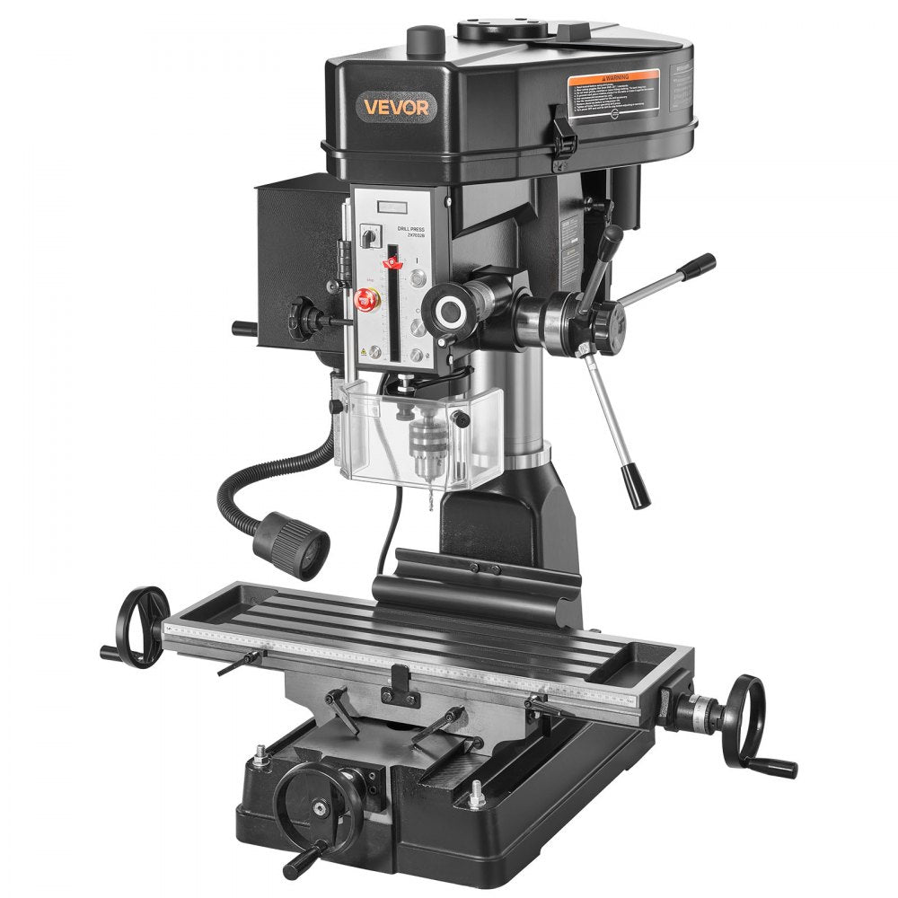 VEVOR 15.875-Inch Mill Drill Machine, 2 HP, Benchtop Milling Drill Press, 150-2560 RPM Adjustable Speed, with Rotating Vise, Laser and Work Light, Milling Drilling Machine, for Woodworking Light Metal