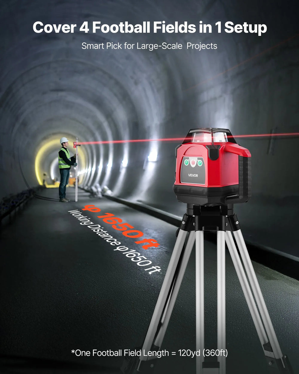 VEVOR rotary laser level - long working range up to 1650 ft with receiver