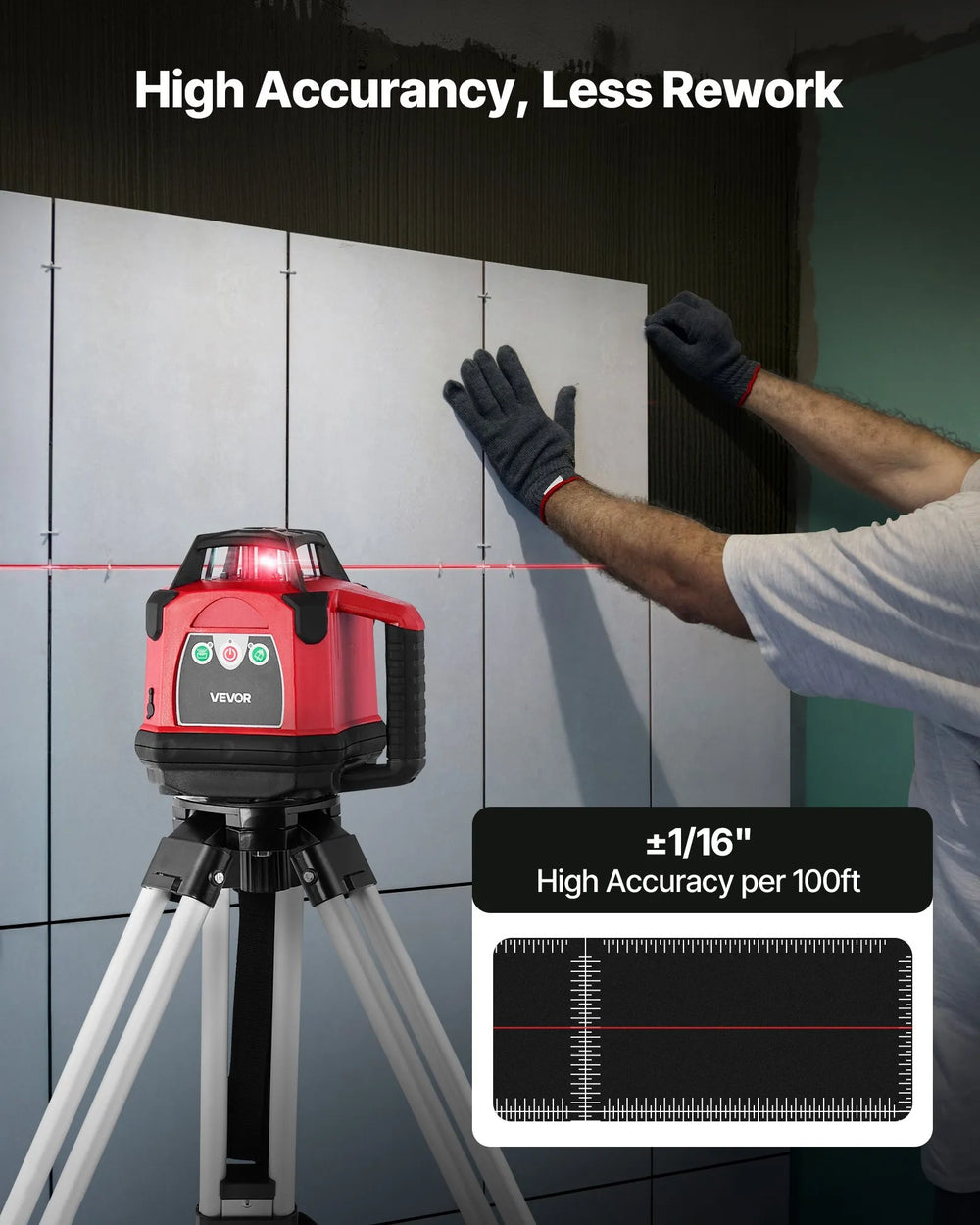 VEVOR rotary laser level - high accuracy (±1/16 in per 100 ft) for less rework