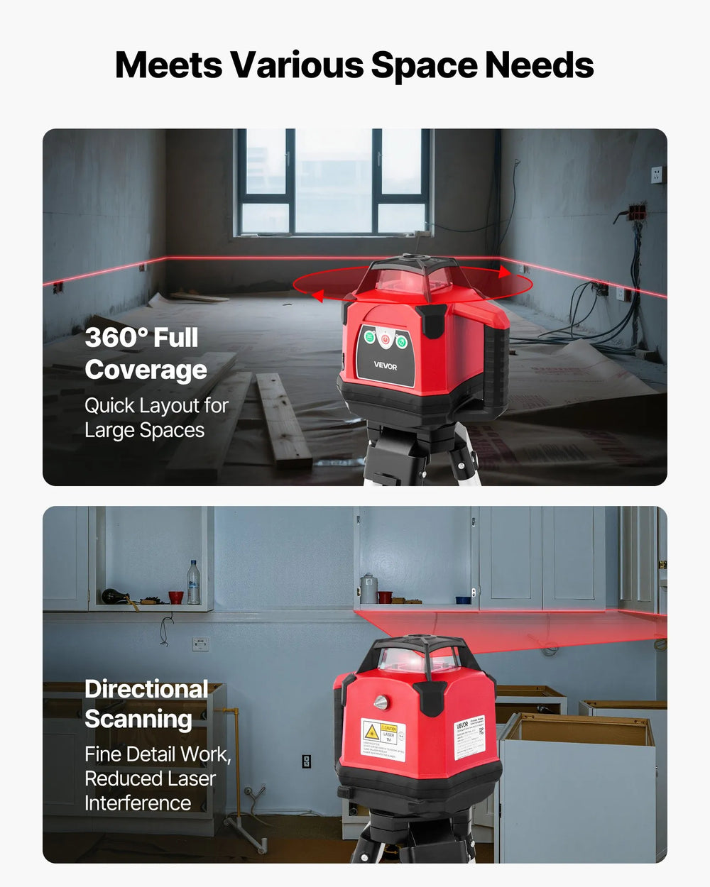 VEVOR rotary laser level - 360° full coverage and directional scanning modes