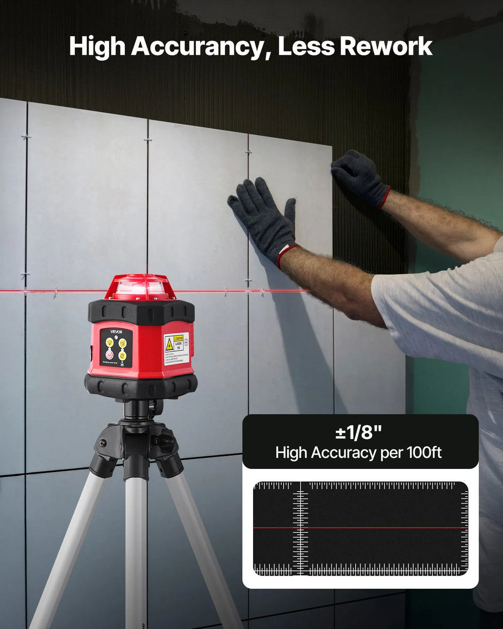 High accuracy rotary laser level: ±1/8 in per 100 ft for precise leveling