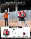VEVOR rotary laser level kit in use outdoors with receiver and staff shown