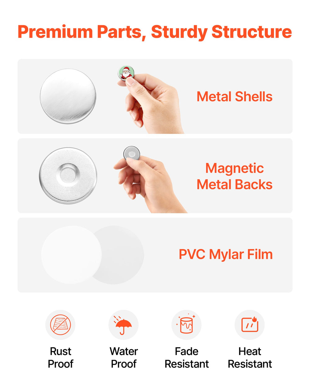 VEVOR Button Maker Supplies 50 Sets 0.98 in / 25 mm Refrigerator Magnets, Button Parts with Magnetic Backs, Metal Shells, Clear Mylar Films, and Blank Circle Papers, for Home DIY and Kitchen Decor