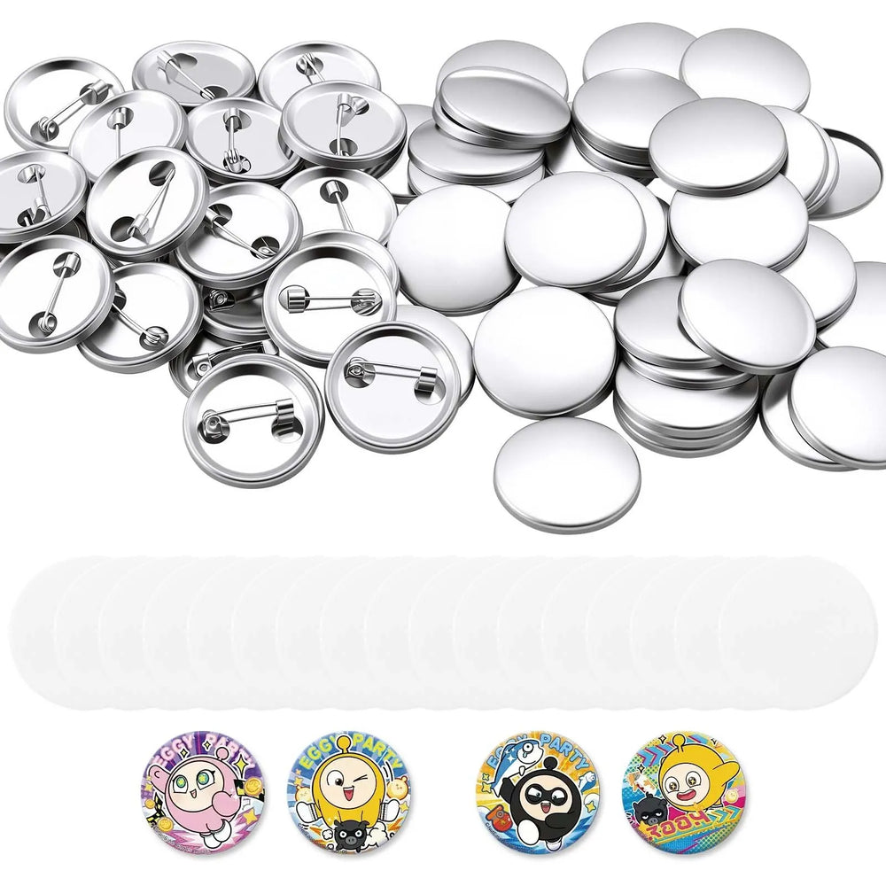 VEVOR Button Maker Supplies 200 Sets 0.98 in / 25 mm Pin Back Button Parts, with Metal Backs, Metal Shells, Clear Mylar Films, and Blank Circle Papers, for Home DIY, School Events, and Custom Studio
