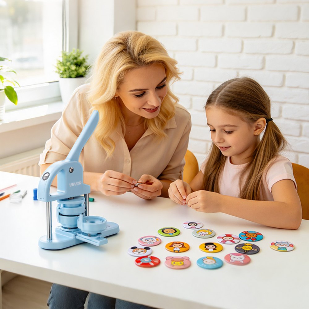 VEVOR Button Maker Supplies 50 Sets 1.26 in / 32 mm Refrigerator Magnets, Button Parts with Magnetic Backs, Metal Shells, Clear Mylar Films, and Blank Circle Papers, for Home DIY and Kitchen Decor