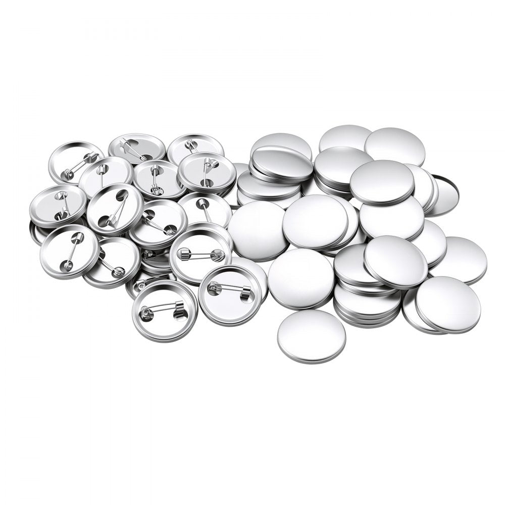VEVOR Button Maker Supplies 200 Sets 2.28 in / 58 mm Pin Back Button Parts, with Metal Backs, Metal Shells, Clear Mylar Films, and Blank Circle Papers, for Home DIY, School Events, and Custom Studio