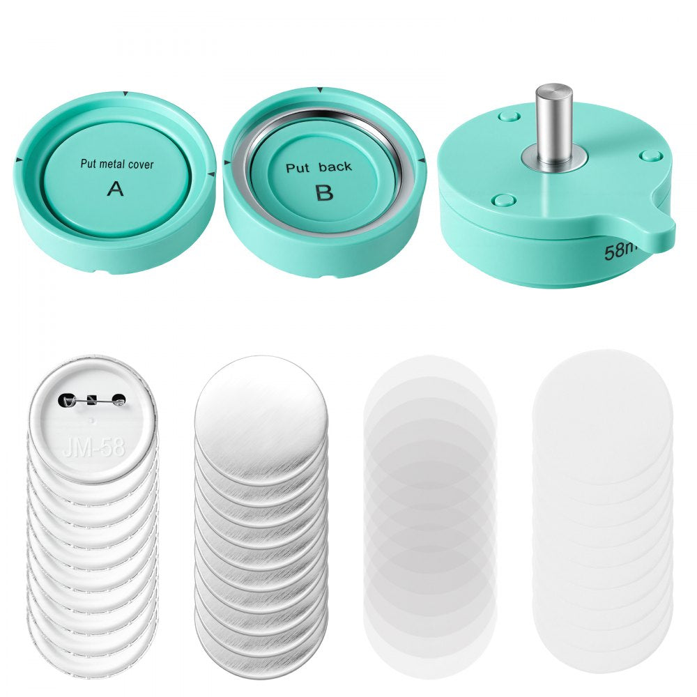 VEVOR Button Maker Mold with Supplies 2.28 in/58 mm Interchangeable Mold, for VEVOR Magnetic Fast-Change Button Maker Machine, with 100 Backs, Shells, Clear Films, and 20 Blank Circle Papers