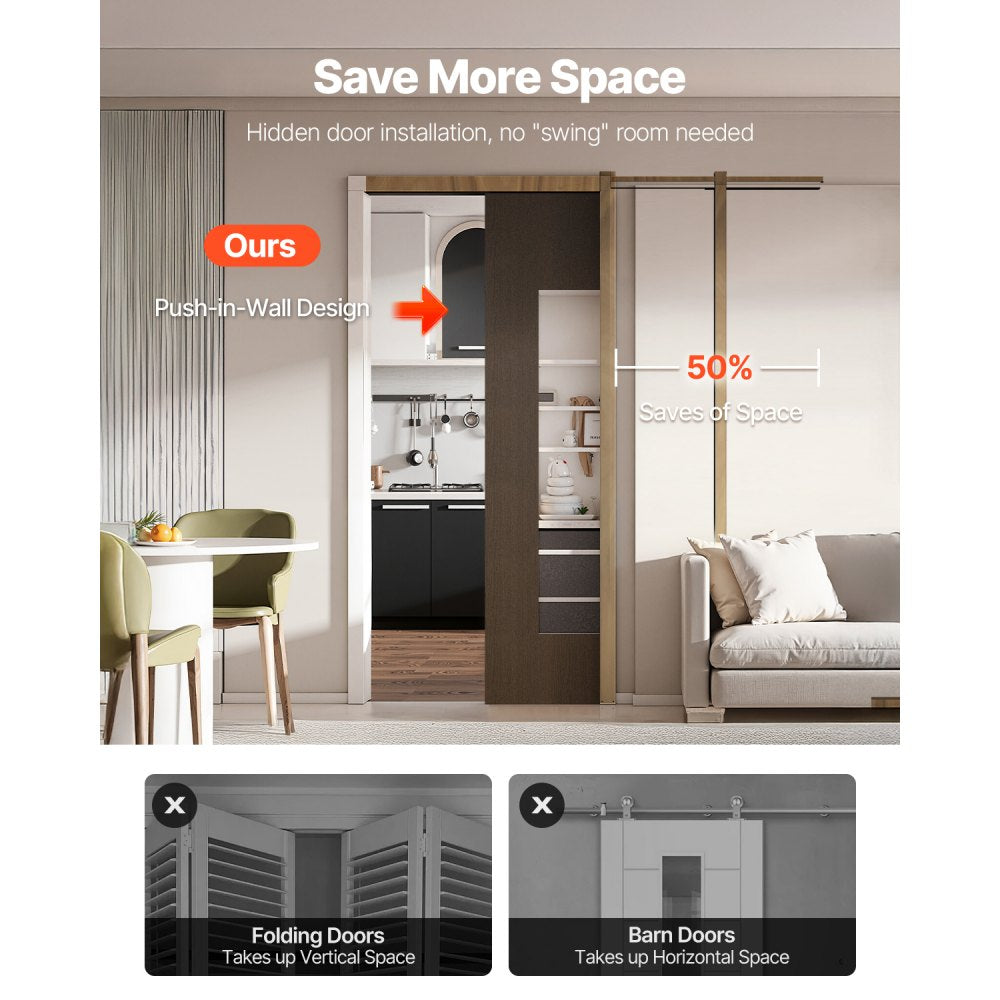 VEVOR Pocket Door Frame Kit, for 24-36 in Wide 80 in High Door, Pocket Door Kit with Two-Way Soft Close Mechanism, Slide Smoothly Quietly, Easy to Install, Wood and Galvanized Steel, for Living Room