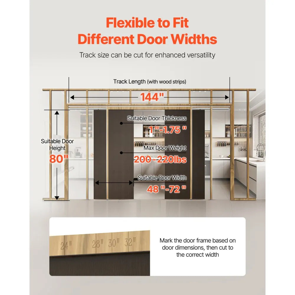 VEVOR Pocket Door Frame Kit, for 48-72 in Wide 80 in High Door, Pocket Door Kit with Two-Way Soft Close Mechanism, Slide Smoothly Quietly, Easy to Install, Wood and Galvanized Steel, for Living Room