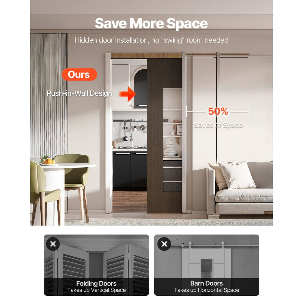 VEVOR Pocket Door Frame Kit, for 24-30 in Wide 80 in High Door, Pocket Door Kit with Two-Way Soft Close Mechanism, Slide Smoothly Quietly, Easy to Install, Premium Galvanized Steel, for Living Room